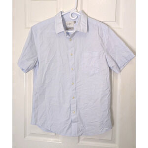 Mens Button Down Shirt Short Sleeve Slim Fit Lt Blue Size Medium
